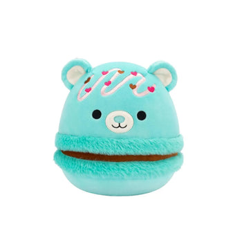 Плюшена играчка Squishmallows – Синьо-зелената мечка макарон с шоколадов пълнеж и розова глазура Белинда, 20 см