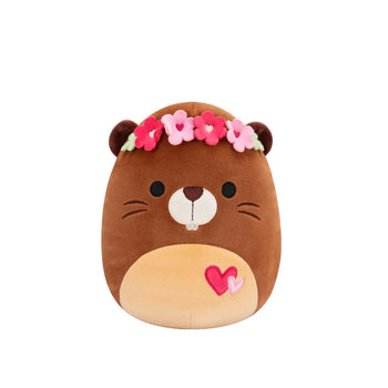 Плюшена играчка Squishmallows – Кафявият бобър Чип с цветна корона и сърца, 20 см