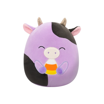 Плюшена играчка Squishmallows Лилавата крава със затворени очи Алекси с бонбони в ръце, 20 см