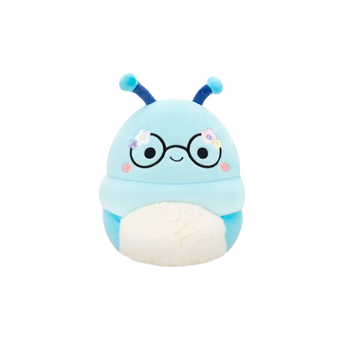 Плюшена играчка Squishmallows, Синьото червейче Корделия с цветя върху рамката на очилата, 20 см