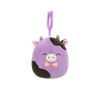 Плюшена играчка-висулка Squishmallows Лилаво-черната крава Алекси с папионка, 9 см