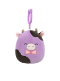 Плюшена играчка-висулка Squishmallows Лилаво-черната крава Алекси с папионка, 9 см