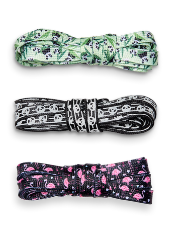 Комплект от 3 чифта весели връзки за обувки Панди и фламинги