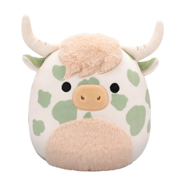 Плюшена играчка Squishmallows Бледозелената петниста високопланинска крава с пухкаво коремче Селестино, 20 см