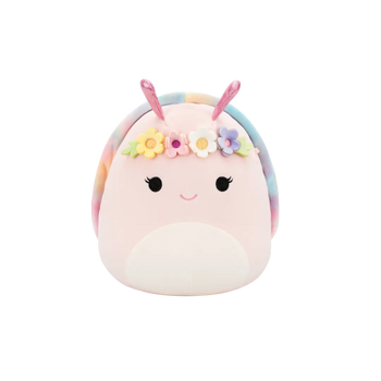 Плюшена играчка Squishmallows, Розовият охлюв Силвина с дъгоцветна черупка и цветна корона, 20 см