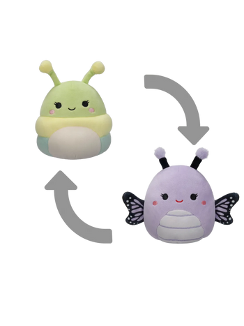 Плюшена играчка с две лица Squishmallows 2 в 1 Гъсеницата Рутабага/Пеперудата Бибиана, 13 см