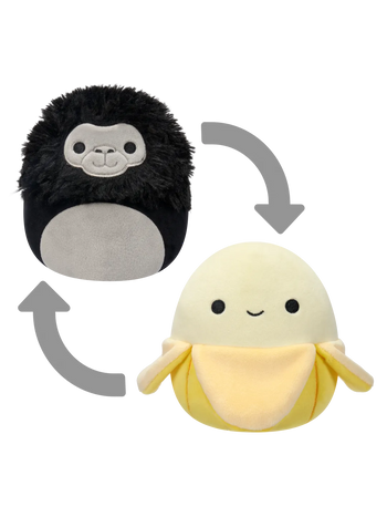 Плюшена играчка с две лица Squishmallows 2 в 1 Бананът Джуни/Горилата Арон, 13 см