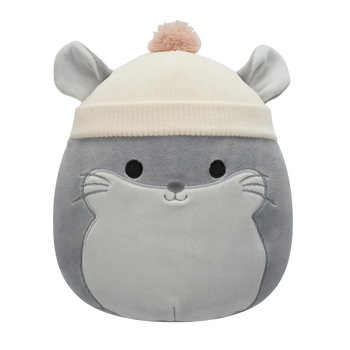 Плюшена играчка Squishmallows – Камило, сивата чинчила с бежева плетена шапка, 20 см