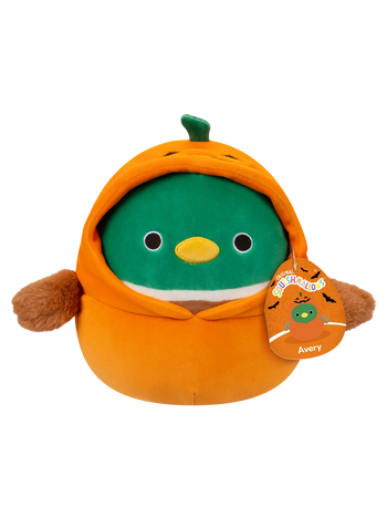 Плюшена играчка Squishmallows Дивата патица Ейвъри в костюм на тиква, 20 см